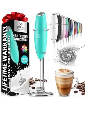 Zulay Kitchen Handheld Milk Frother with Stand - Green Camo Pattern